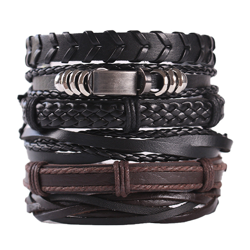 Wholesale 3PCS Vintage Men's Leather Suit Multi-layer Bracelet